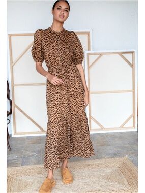Emerson Fry India Collection Lucy Dress Vintage Leopard Organic Cotton Sz Small